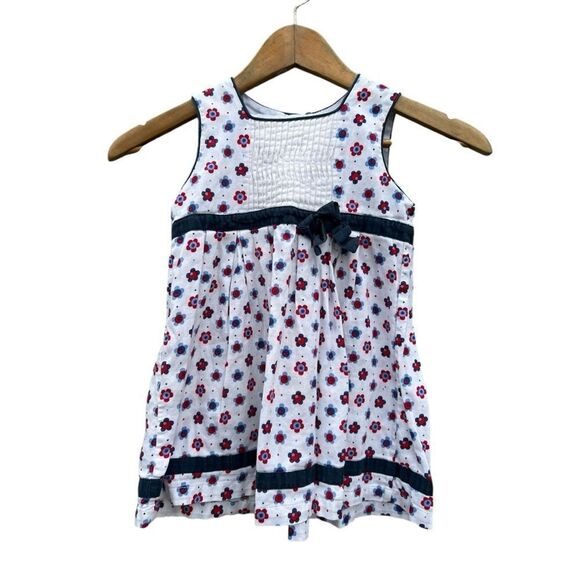 Lil Cactus Red White Blue Floral Pleated Dress Girls Size 6 Bow Holiday size 4 - Picture 1 of 3